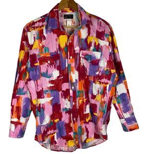 Vtg Ruddock Bros Multicolor Watercolor Patch Long Sleeve Button Shirt 16 / 33
